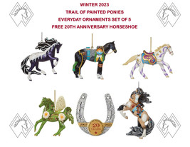 TRAIL OF PAINTED PONIES~Everyday 2023~Set 5 ornaments~20th Anniversary Horseshoe - £93.29 GBP
