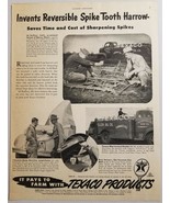 1950 Print Ad Texaco Products Farm Oil Truck &amp; Spike Tooth Harrow - £10.47 GBP