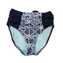 Adore Me High Waisted Ruched Bikini Bottom Plus Size 0X Navy Blue Ikat P... - €10,26 EUR
