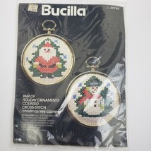 2 Bucilla Counted Cross Stitch Ornaments Kits Vintage 48788 48789 Santa Snowman - £18.57 GBP
