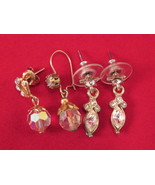 DANGLE EARRINGS 2 SILVER &amp; GOLD TONE EARRING W/ RHINESTONES AURORA BEADS - $150.58 MXN