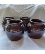 Four small 3&quot; bean crocks, Made in USA, glossy brown, bean pots, ovenware - £22.12 GBP