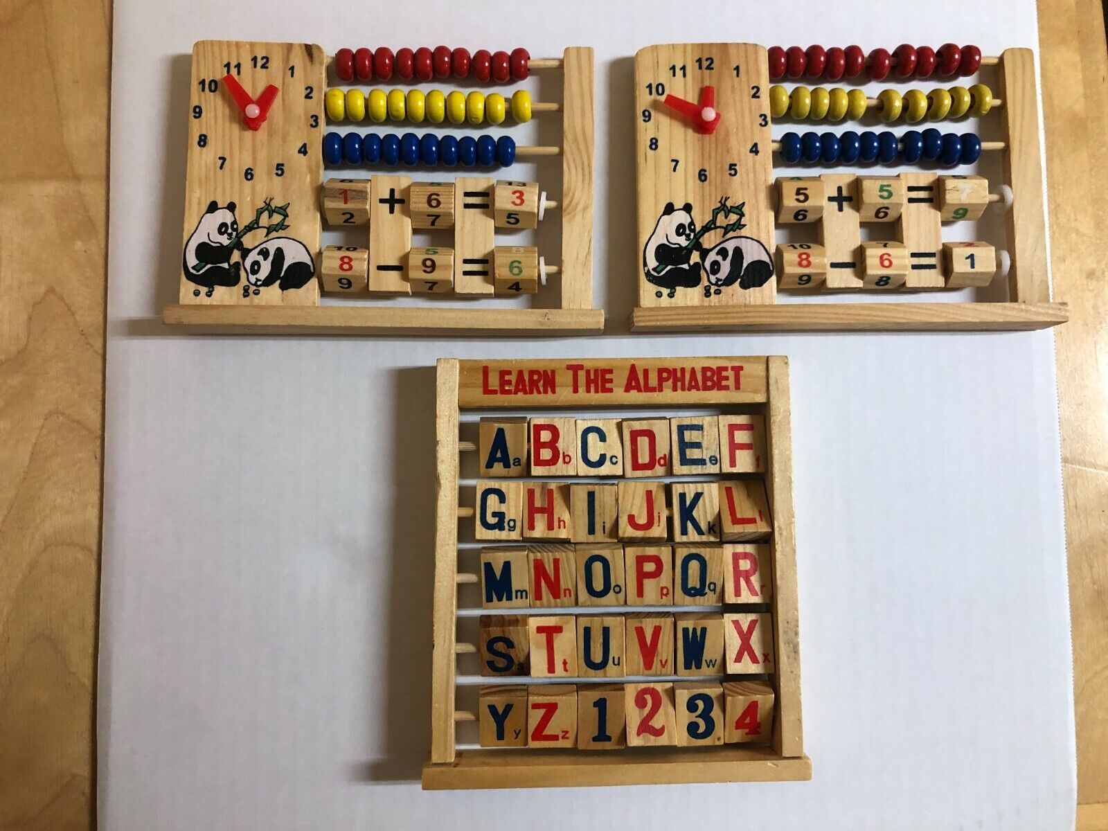 3 Vintage children&#39;s wood education toys alphabet learning, math, clock,... - $4.21