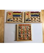 3 Vintage children's wood education toys alphabet learning, math, clock,... - $4.21