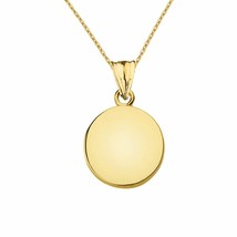 Solid 10k Yellow Gold Mini Simple Round Small Disk Disc Pendant Necklace - £79.84 GBP+