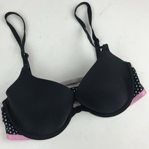 Victorias Secret Lined Demi Black Pink Strappy Banded Polka Dots Front Close 32D - £12.91 GBP