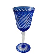 Vtg Cristal D’Arques Durand Valse Cobalt 7” Wine Glass Blue Swirl Cut to Clear - $24.70