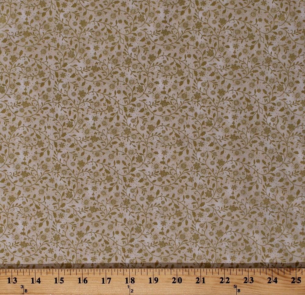 Holly Leaves Snowflakes Holiday Christmas Gold Cotton Fabric Print BTY D... - $10.95 Holly Leaves Snowflakes Holiday Christmas Gold Cotton Fabric Print BTY D... - $10.95