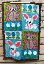 Latch Hook Bears Bunnies Floral Rug 23&quot; x 34&quot; Nursery Wall Hanging Vtg C... - $20.57