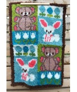 Latch Hook Bears Bunnies Floral Rug 23&quot; x 34&quot; Nursery Wall Hanging Vtg C... - $20.57