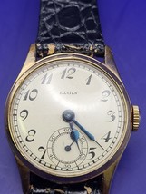 Vintage Mens Elgin Wrist Watch 1940s Gold Filled Leather Band - £139.94 GBP
