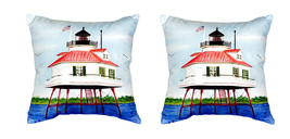Pair of Betsy Drake Drum Point Lighthouse No Cord Pillows 18 Inch X 18 Inch - £62.27 GBP