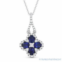 1.13 ct Oval Cut Blue Sapphire &amp; Diamond 14k White Gold Flower Necklace Pendant - £1,298.30 GBP