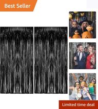 Elegant 2 Pack Black Metallic Tinsel Foil Fringe Curtains - 3.28ft x 6.56ft - $10.84