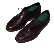 Used Mens leather oxford dress shoes wing tip size 10 M burgundy non slip - £11.67 GBP