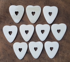 10 Camel Bone Handcrafted Heart Engraved in heart Shaped Guitar picks plectrums - £19.98 GBP