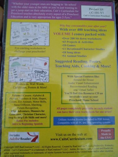 Cait’s Curriculum A Preschool Adventure Volume 1 A Christian Curriculum  - $11.88
