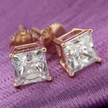 2Ct Princess Simulated Diamond 14k Rose Gold Plated Silver Stud Earrings - £78.00 GBP