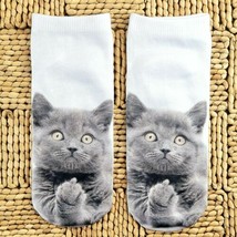 Bootie Socks Gray FU Cat Women's Sz 3-8 Novelty Footwear Cute Kitty