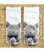 Bootie Socks Gray FU Cat Women&#39;s Sz 3-8 Novelty Footwear Cute Kitty - £6.38 GBP