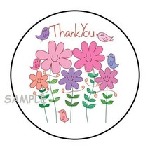 30 Thank You Smiley Flowers Envelope Seals Labels Stickers 1.5&quot; Round Birds - $7.49