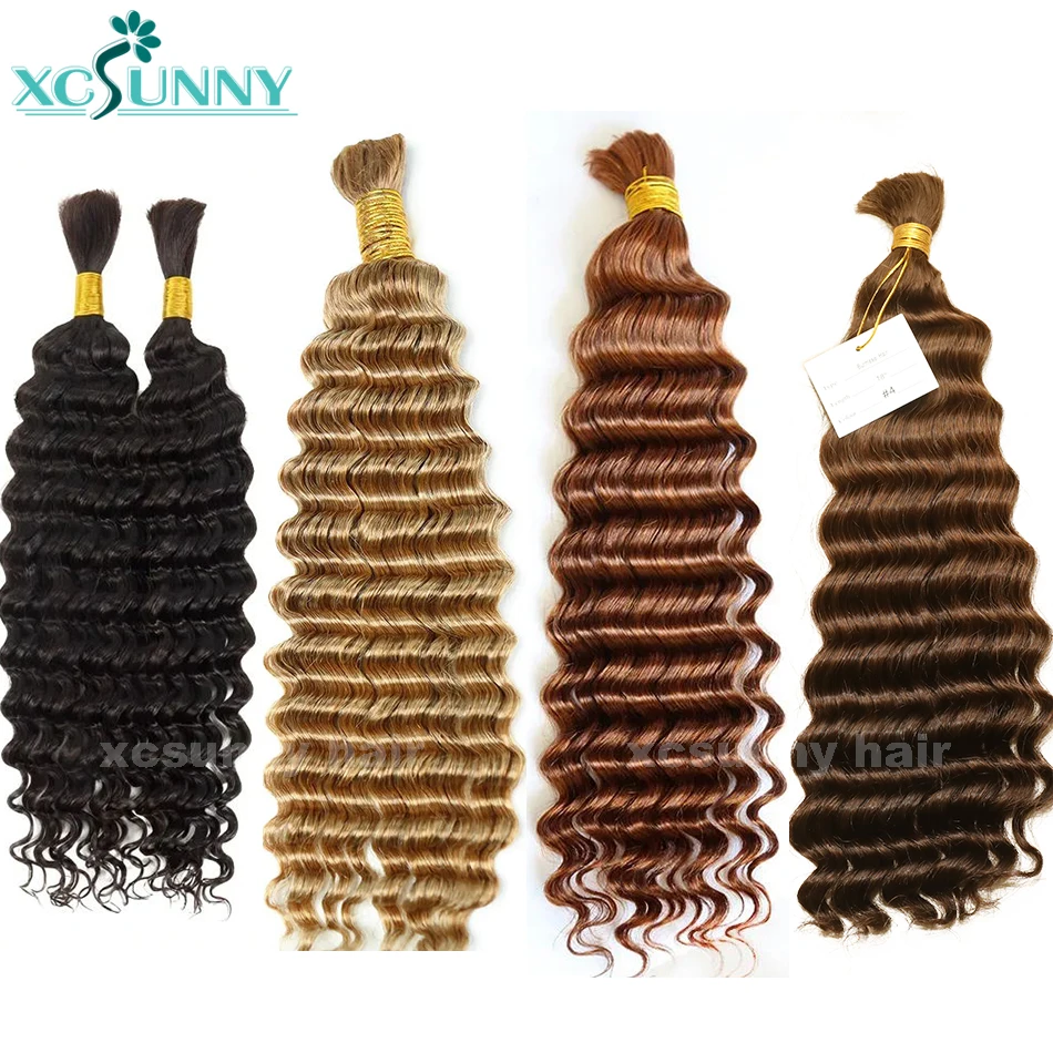 Bulk Human Hair For Braiding Curly Color 27 30 Double Drawn Deep Wave Bulk Human - £35.71 GBP+