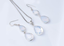 925 Sterling Silver Opalite Stone Handmade Pendant Lovely Earring Beautiful Set - £41.82 GBP