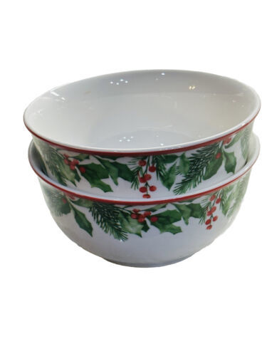 Set Of 2 ROYAL NORFOLK Christmas Holly Wreath CEREAL/SERVING BOWL-RARE-B... - $34.53