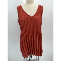 Babette Accordion Pleat Sleeveless Shirt Sz XL Rust Orange Tank Top - £31.83 GBP