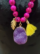 Colorful Rainbow Ceramic Ball Necklace with Druzy Purple stone - £15.98 GBP