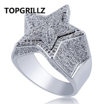 TOPGRILLZ  Hip Hop Five Star Rings Men&#39;s Gold Silver Color Iced Out Cubic Zircon - £21.22 GBP