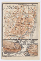 1911 ANTIQUE MAP OF MINDEN PORTA WESTFALICA / NORTH RHINE-WESTPHALIA / G... - $21.50