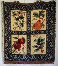 Throw Blanket Holiday Holly Ivy Pear Floral 52x45&quot; Plus 1.5&quot; Fringe - £23.15 GBP