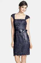 Adrianna Papell Lace Open Back Capsleeve Sheath Dress Sz 10 Navy - $60.98