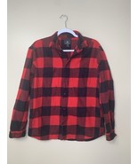 H&amp;M Buffalo Plaid Men’s Flannel Shirt Size M Black Red Checkered Relaxed... - $19.07 CAD