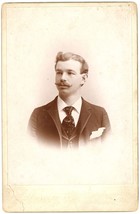 Circa 1880&#39;S Named Cabinet Card Handsome Dapper Man Mustache La Crosse, Wi - £9.54 GBP
