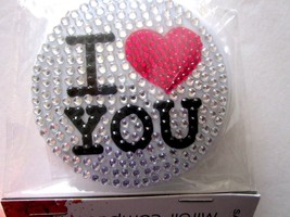 Valentine Rhinestone Silver I Love You 3&quot; Design 2-SIDED Compact Purse Mirror - £7.15 GBP