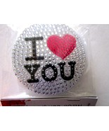 VALENTINE RHINESTONE SILVER I LOVE YOU 3&quot; DESIGN 2-SIDED COMPACT PURSE M... - £6.99 GBP