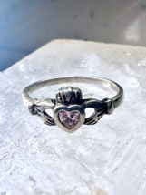 Claddagh ring size 4 pink CZ St Patrick&#39;s Day baby heart love Valentine girl - £3.96 GBP