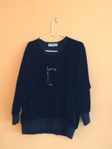 Vintage Sonia Rykiel Black Velvour Sweatshirt w/ Gold Stitching SZ L France - £97.63 GBP
