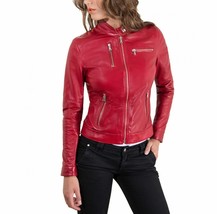 Leather Jacket Women Size Biker Womens Bomber Ladies Coat Motorcycle Red 56 - £81.80 GBP