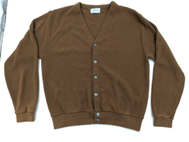 Vintage 70s Pinnacle Chocolate Brown Cardigan Sweater Grunge Acrylic Men Size XL - £55.38 GBP