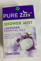 Vicks PURE Zzzs Shower Mist Tablet Lavender Essential Oil Aroma 3 Shower Tablets - £4.64 GBP