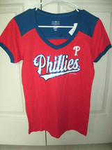 NEW Ladies MLB Philadelphia Phillies Vneck Tee red short sleeve sz XS-L t-shirt - £7.86 GBP