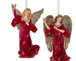 KURT ADLER SET OF 2 RESIN 5.5&quot; REGAL RED ANGEL CHRISTMAS ORNAMENTS E0736 - £25.39 GBP