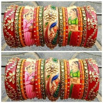 Indian Style Kundan Chura Bridal Red Gold Rajwadi Wedding Dulhan Bangle Set - £186.62 GBP