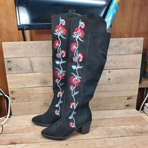 Carlos Santana Womens Boots Size  7.5  Alexia  Floral Navy  Embroidered  Knee - £31.60 GBP