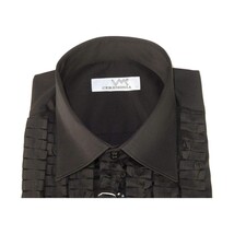 Mens CEREMONIA Tuxedo Ruffle Shirt 100% Cotton Turkey Slim Fit #paris 15 Black image 7