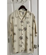 Luau Mens 2XL Hawaiian 100% Fine Silk  Button Front Shirt Palm leaves Tan - $19.75