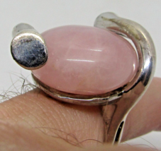 Mid-Century Sterling Silver and Round Pink Quartz Modernist Ring Size 8.25  - $147.51